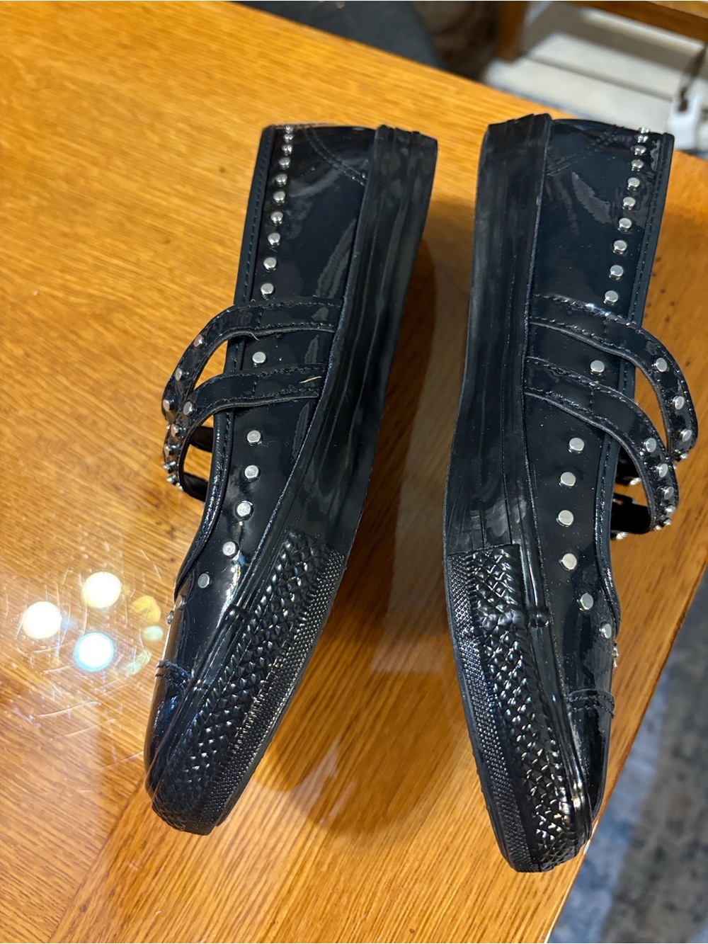 Converse Black Patent Mary Jane Shoes with Silver Studs - Picture 2 of 4